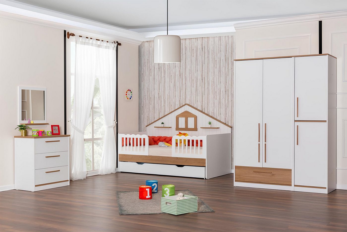 JVmoebel Jugendzimmer-Set Komplette Kinderzimmer Einrichtung Designer Bett Kleiderschrank, (3-St., Kinderbett/Kleiderschrank/Kommode), Made in Europa von JVmoebel