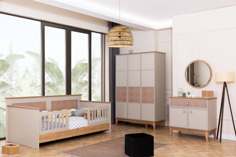 JVmoebel Jugendzimmer-Set Komplette Kinderzimmer Garnitur Designer Bett Schrank Spiegel Kommode, (4-tlg., Kinderbett/Kleiderschrank/Kommode/Spiegel), Made in Europa von JVmoebel