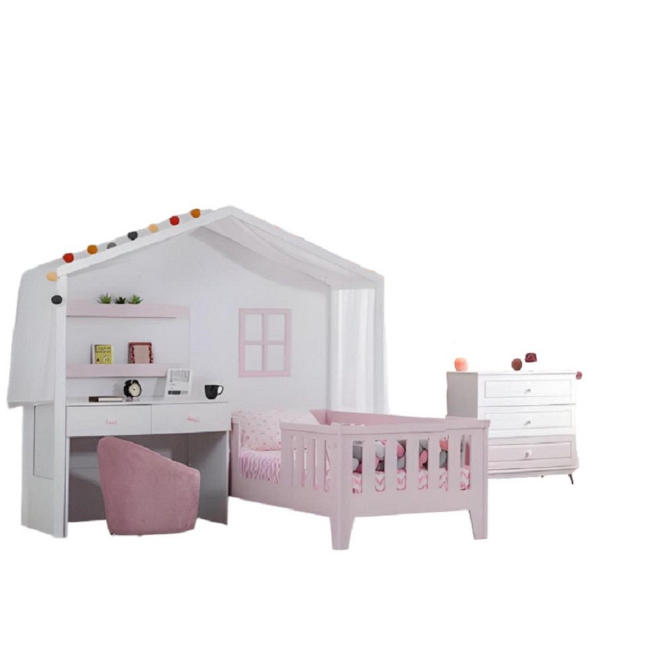 JVmoebel Jugendzimmer-Set Komplette Kinderzimmer Kinderbett mit Schreibtisch Rosa Kommode, (3-St., Bett + Schreibtisch + Kommode), Made in Europa von JVmoebel