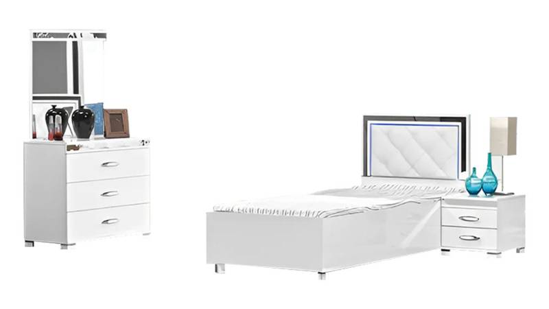 JVmoebel Jugendzimmer-Set Komplette Jugendzimmer Bett Kommode Tische 3tlg Weiß Holz Einzelbett, (3-tlg., Jugendzimmer-Set 3 tlg), Made in Europa von JVmoebel