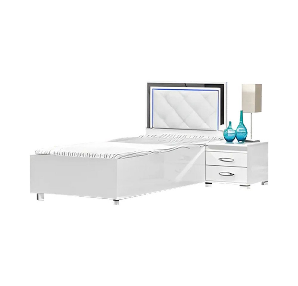 JVmoebel Jugendzimmer-Set Komplette Jugendzimmer Bettrahmen Nachttisch Bett Weiß Einzelbett Set, (2-tlg., Jugendzimmer-Set 2 tlg), Made in Europa von JVmoebel