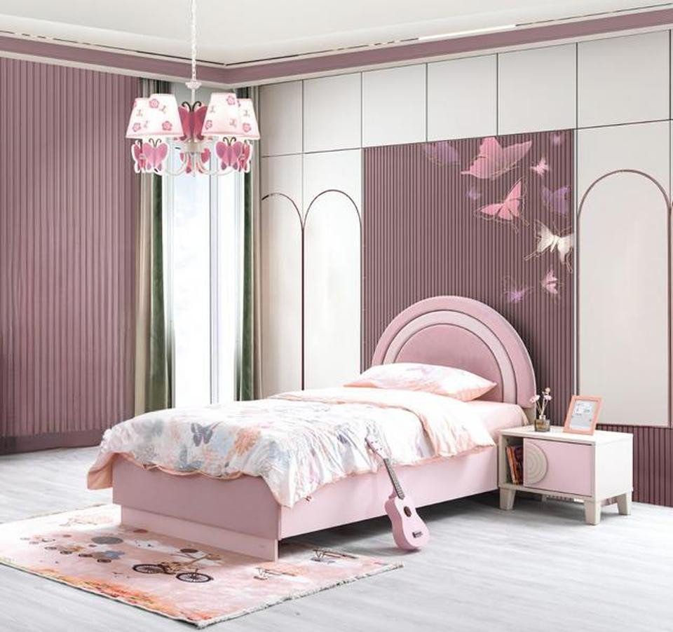 JVmoebel Kinderbett Luxus Kinderzimmer Set Rosa: Bett, Nachttisch, Kleiderschrank Holz (2-tlg., Kinderbett, Nachttisch), Made in Europe von JVmoebel