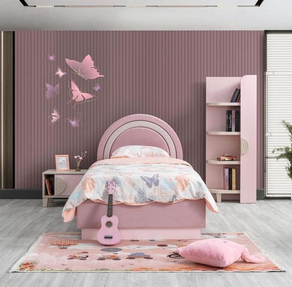 JVmoebel Jugendzimmer-Set Luxus Kinderzimmer Set: Bett, Nachttisch, Bücherregal aus Holz, Rosa, (3-tlg., Kinderbett, Nachttisch, Buecherregal), Made in Europe von JVmoebel