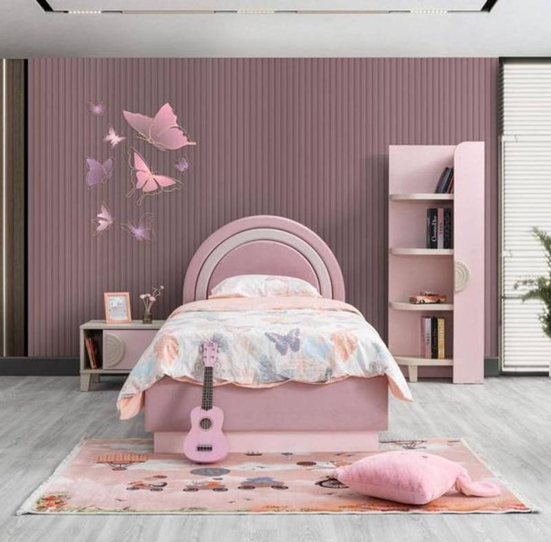 JVmoebel Jugendzimmer-Set Luxus Kinderzimmer Set: Bett, Nachttisch, Bücherregal aus Holz, Rosa, (3-tlg., Kinderbett, Nachttisch, Buecherregal), Made in Europe von JVmoebel
