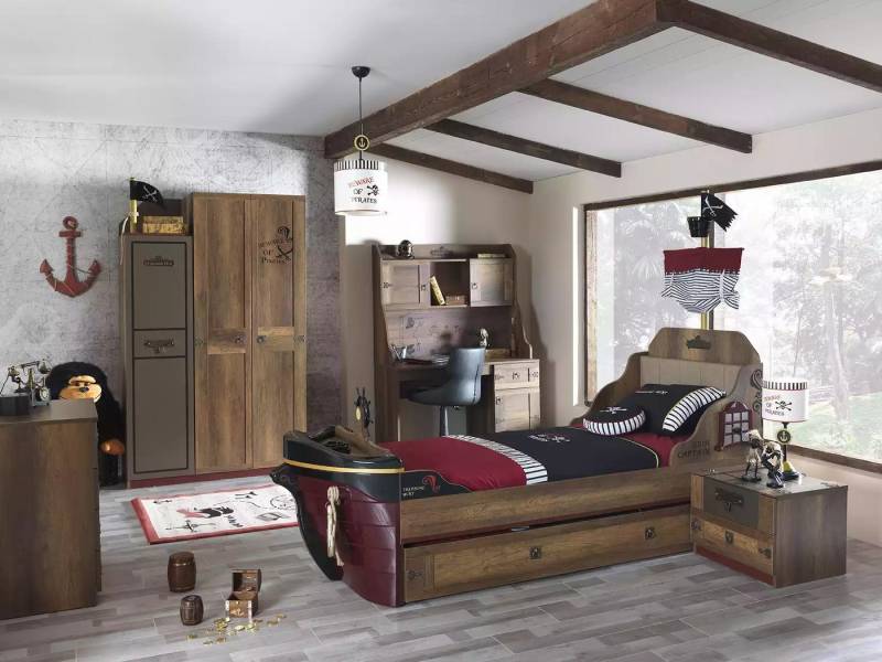 JVmoebel Jugendzimmer-Set Modern Bett Schiff Nachttisch Kleiderschrank Tisch Bücherregal 5tlg, (5-tlg., Bett + Nachttisch + Kleiderschrank + Schreibtisch + Bücherregal), Made in Europa von JVmoebel