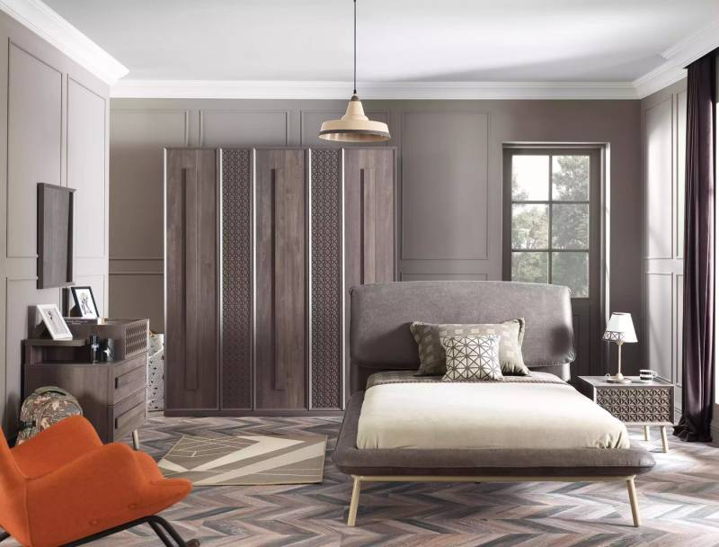 JVmoebel Jugendzimmer-Set Modern Kindermöbel Kinderzimmer Jugendbett Bett Holz Grau Set 5tlg, (5-tlg., Nur Bett + Nachttisch + Kleiderschrank + Kommode + Spiegel), Made in Europa von JVmoebel