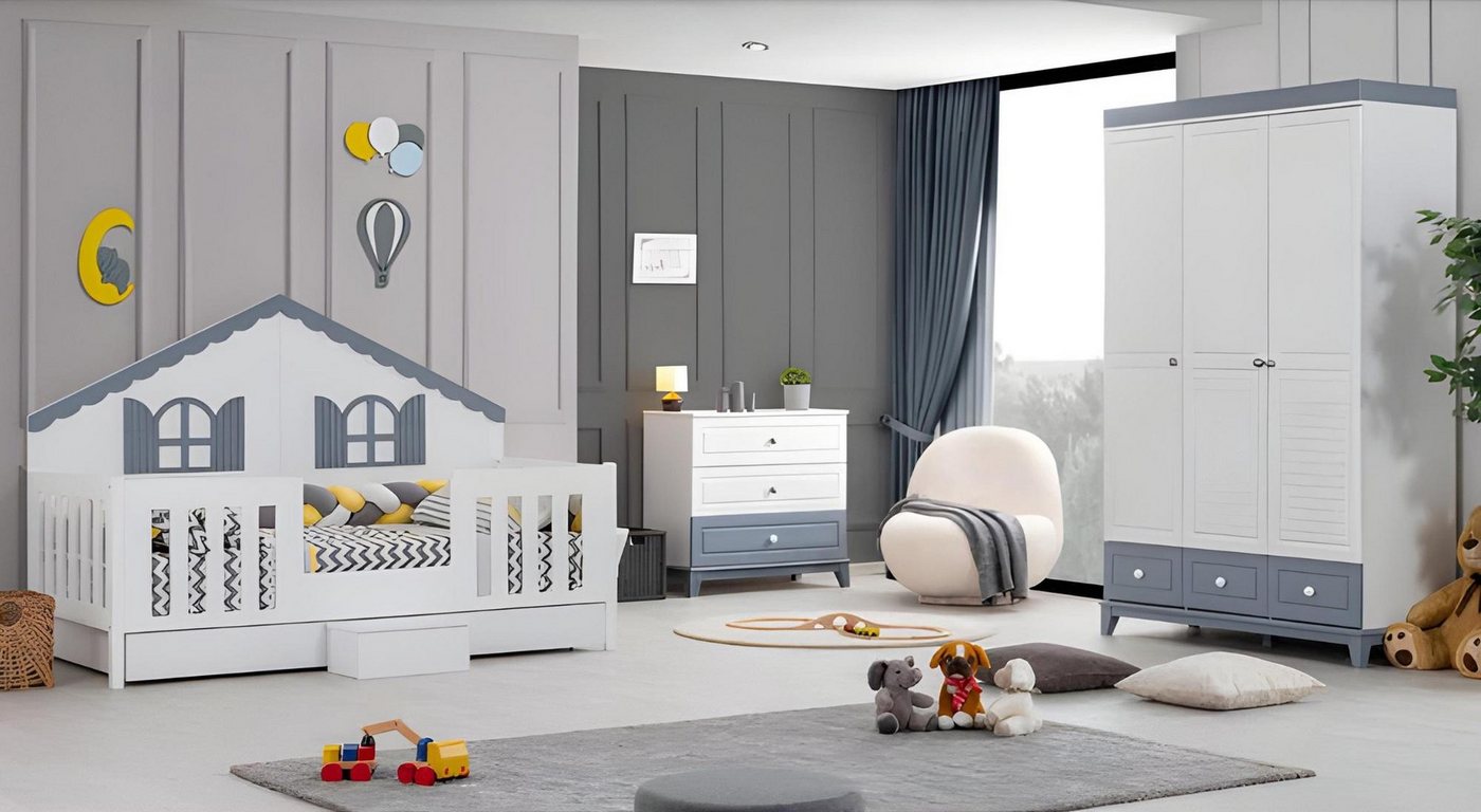 JVmoebel Jugendzimmer-Set Modern Kinderzimmer Set Besteht aus Kinderbett Schrank Kommode 3tlg, (3-tlg., Kinderbett + Kommode + Kleiderschrank), Made in Europa von JVmoebel