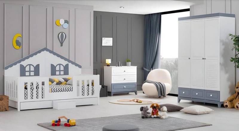 JVmoebel Jugendzimmer-Set Modern Kinderzimmer Set Besteht aus Kinderbett Schrank Kommode 3tlg, (3-tlg., Kinderbett + Kommode + Kleiderschrank), Made in Europa von JVmoebel