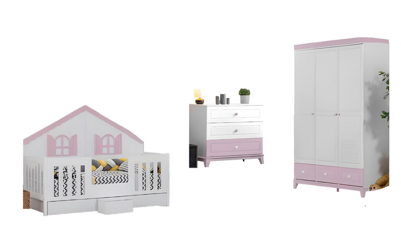 JVmoebel Jugendzimmer-Set Modern Kinderzimmer Set Besteht aus Kinderbett Schrank Kommode 3tlg, (3-tlg., Kinderbett + Kommode + Kleiderschrank), Made in Europa von JVmoebel