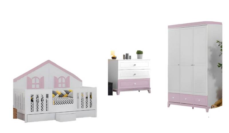 JVmoebel Jugendzimmer-Set Modern Kinderzimmer Set Besteht aus Kinderbett Schrank Kommode 3tlg, (3-tlg., Kinderbett + Kommode + Kleiderschrank), Made in Europa von JVmoebel