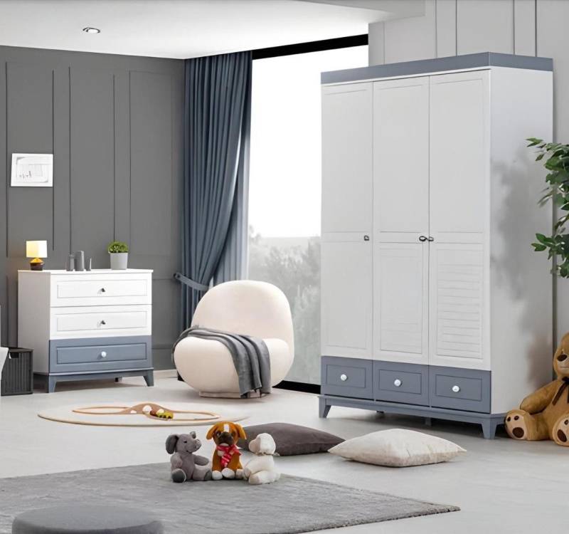 JVmoebel Jugendzimmer-Set Modern Kinderzimmer Set Kleiderschrank Kommode Holzmöbel, (2-tlg., Kleiderschrank + Kommode), Made in Europa von JVmoebel