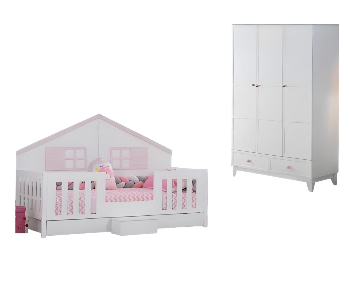 JVmoebel Babymöbel-Set Modern Kinderzimmer Set Mehrfarbig Besteht aus Kinderbett Schrank, (2-tlg., Kinderbett + Kleiderschrank), Made in Europa von JVmoebel