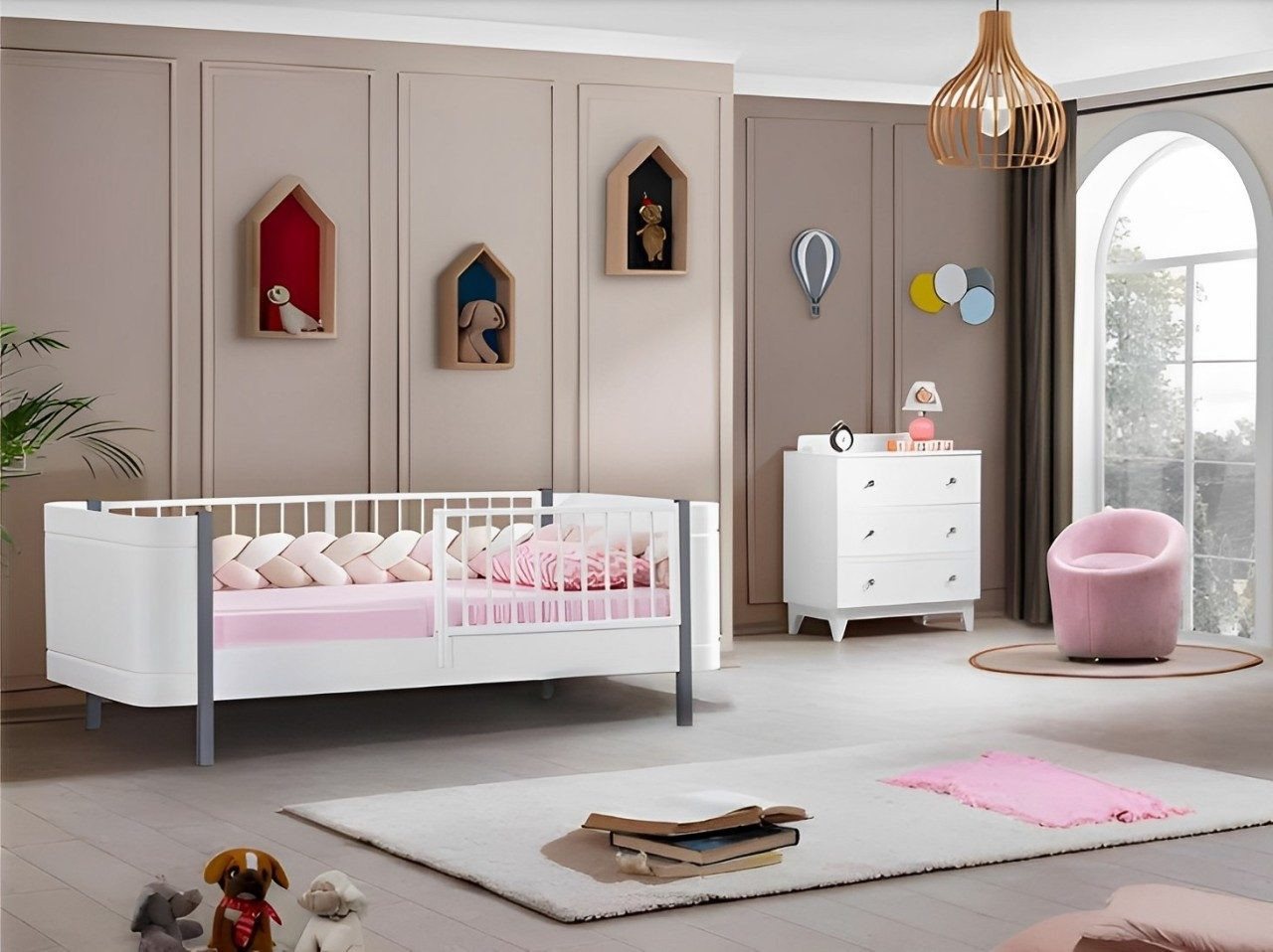 JVmoebel Babymöbel-Set Modern Kinderzimmer Weiß Grau Kinderbett Set Kommode Holz, (2-tlg., Kinderbett + Kommode), Made in Europa von JVmoebel
