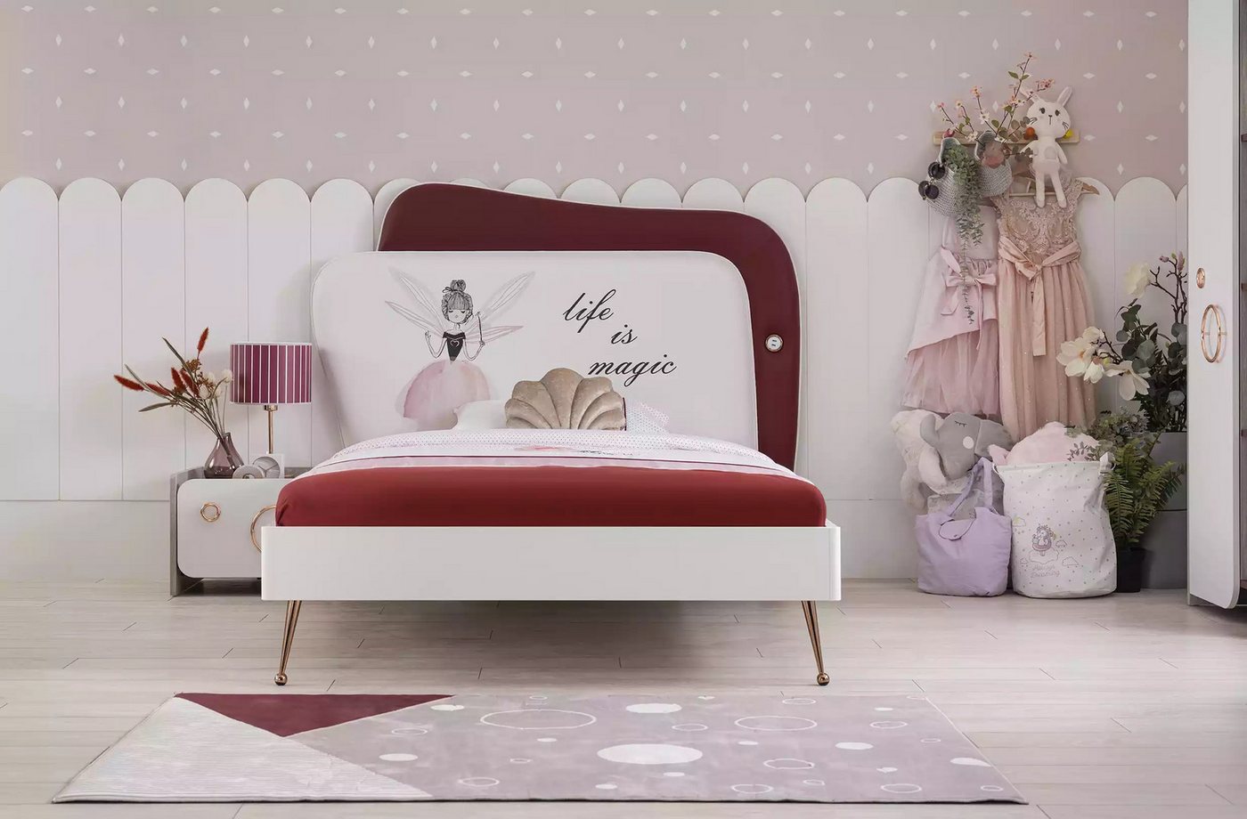 JVmoebel Jugendzimmer-Set Moderne Mädchen Schlafzimmermöbel Set mit Nachttisch aus Holz, (2-tlg., Bett + Nachttisch), Made in Europa von JVmoebel