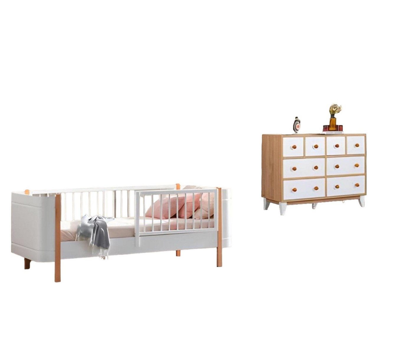 JVmoebel Babymöbel-Set Moderne Weiße Kinderzimmer Möbel Luxus Kinderbett Kommode, (2-tlg., Kinderbett + Kommode), Made in Europa von JVmoebel