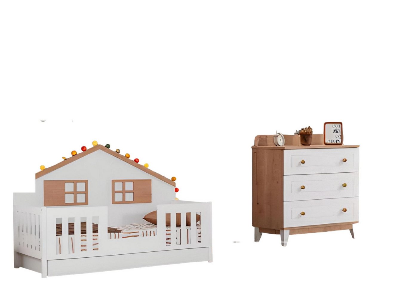 JVmoebel Babymöbel-Set Moderne Weiße Kinderzimmer Möbel Luxus Kinderbett Kommode, (2-tlg., Kinderbett + Kommode), Made in Europa von JVmoebel