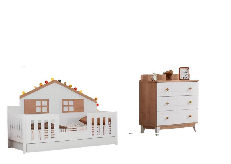 JVmoebel Babymöbel-Set Moderne Weiße Kinderzimmer Möbel Luxus Kinderbett Kommode, (2-tlg., Kinderbett + Kommode), Made in Europa von JVmoebel