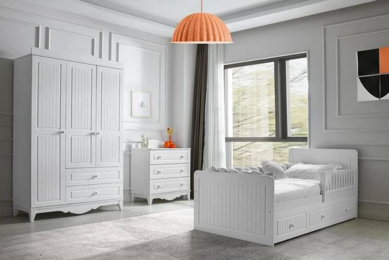 JVmoebel Jugendzimmer-Set Modernes 3-teiliges Set: Bett, Kleiderschrank & Kommode in Weiß, (Bett, Kommode, Kleiderschrank), Made in Europe von JVmoebel