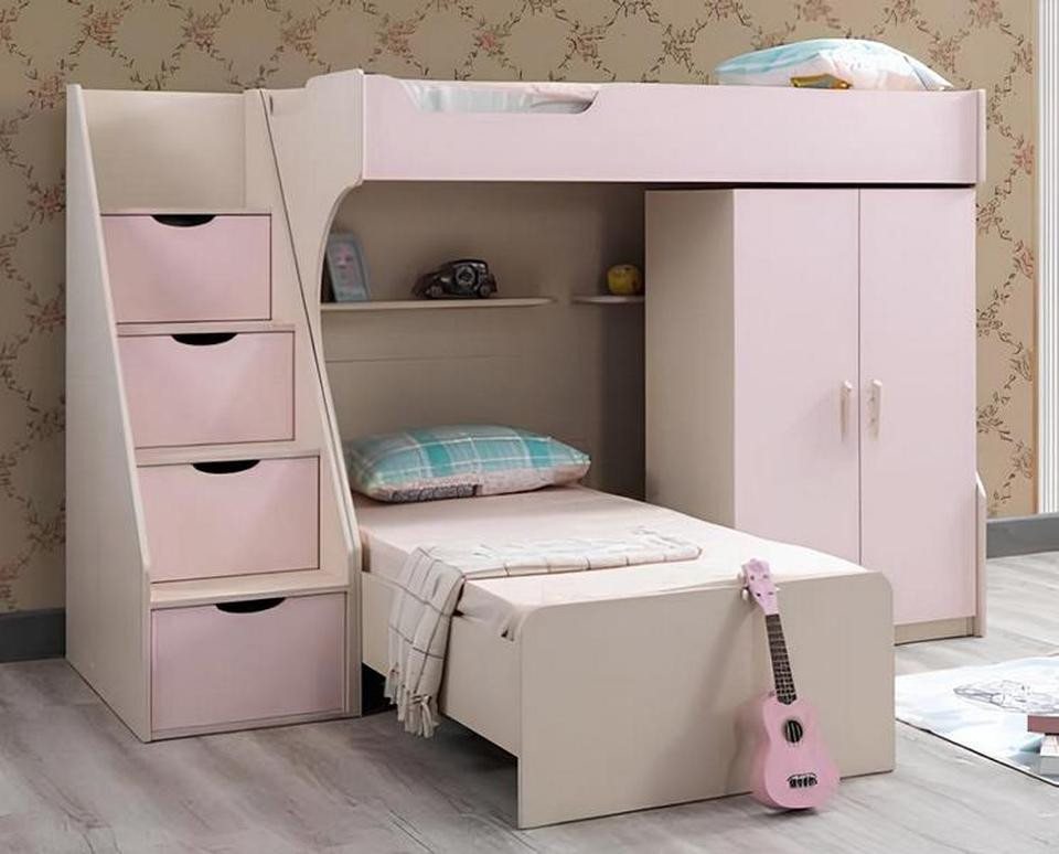JVmoebel Etagenbett Modernes Kinderzimmer Set: Rosa Kinderbett & Kleiderschrank aus Holz (2-St., Kinderbett, Kleiderschrank), Made in Europe von JVmoebel
