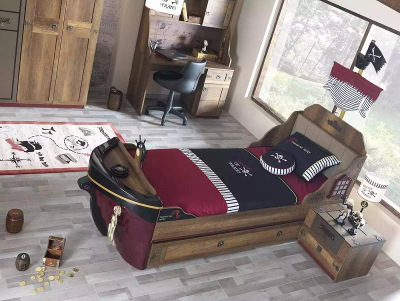 JVmoebel Jugendzimmer-Set Pirat Jugendzimmer Set mit Funktionsbett und Nachttisch aus Holz, (2-tlg., Nur Bett + Nachttisch), Made in Europa von JVmoebel