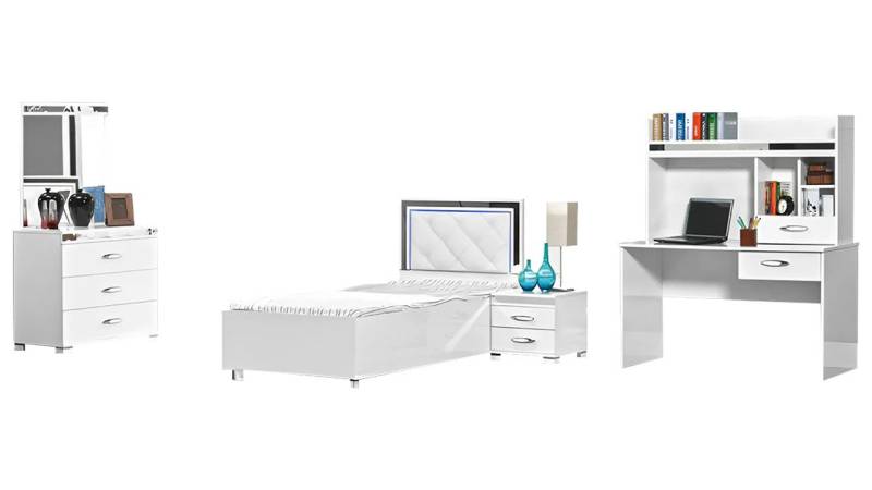 JVmoebel Jugendzimmer-Set Schlafzimmermöbel Einzelbett Nachttisch Tische 4tlg Weiß Kindermöbel, (4-tlg., Jugendzimmer-Set 4 tlg), Made in Europa von JVmoebel