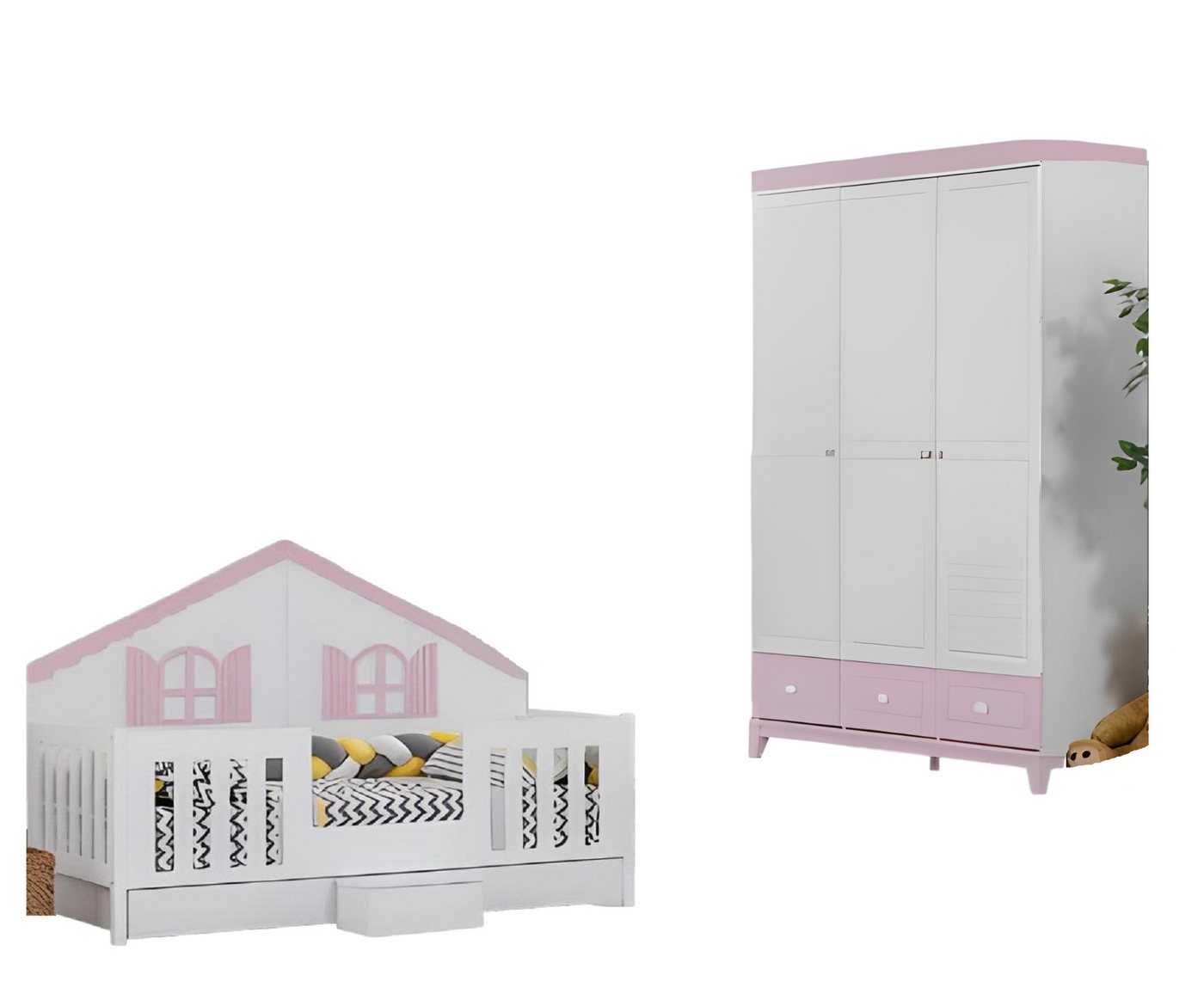 JVmoebel Babymöbel-Set Stilvolle Kinderbett Kleiderschrank Kinderzimmer Möbel 2tlg Set, (2-tlg., Kinderbett + Kleiderschrank), Made in Europa von JVmoebel