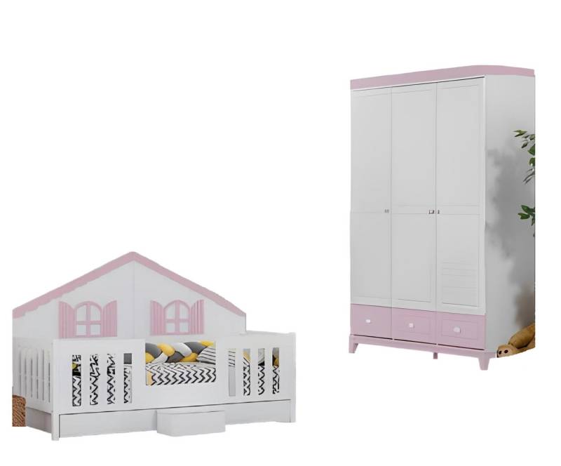 JVmoebel Babymöbel-Set Stilvolle Kinderbett Kleiderschrank Kinderzimmer Möbel 2tlg Set, (2-tlg., Kinderbett + Kleiderschrank), Made in Europa von JVmoebel