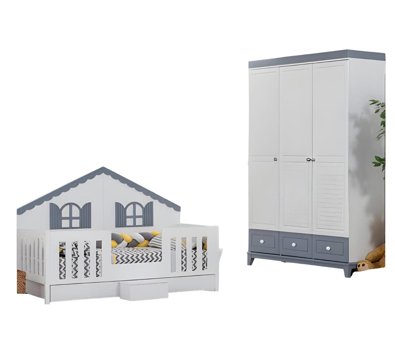 JVmoebel Babymöbel-Set Stilvolle Kinderbett Kleiderschrank Kinderzimmer Möbel Holz, (2-tlg., Kinderbett + Kleiderschrank), Made in Europa von JVmoebel