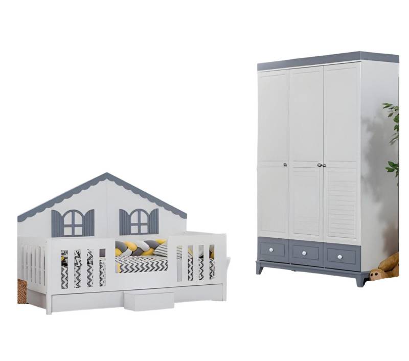 JVmoebel Babymöbel-Set Stilvolle Kinderbett Kleiderschrank Kinderzimmer Möbel Holz, (2-tlg., Kinderbett + Kleiderschrank), Made in Europa von JVmoebel