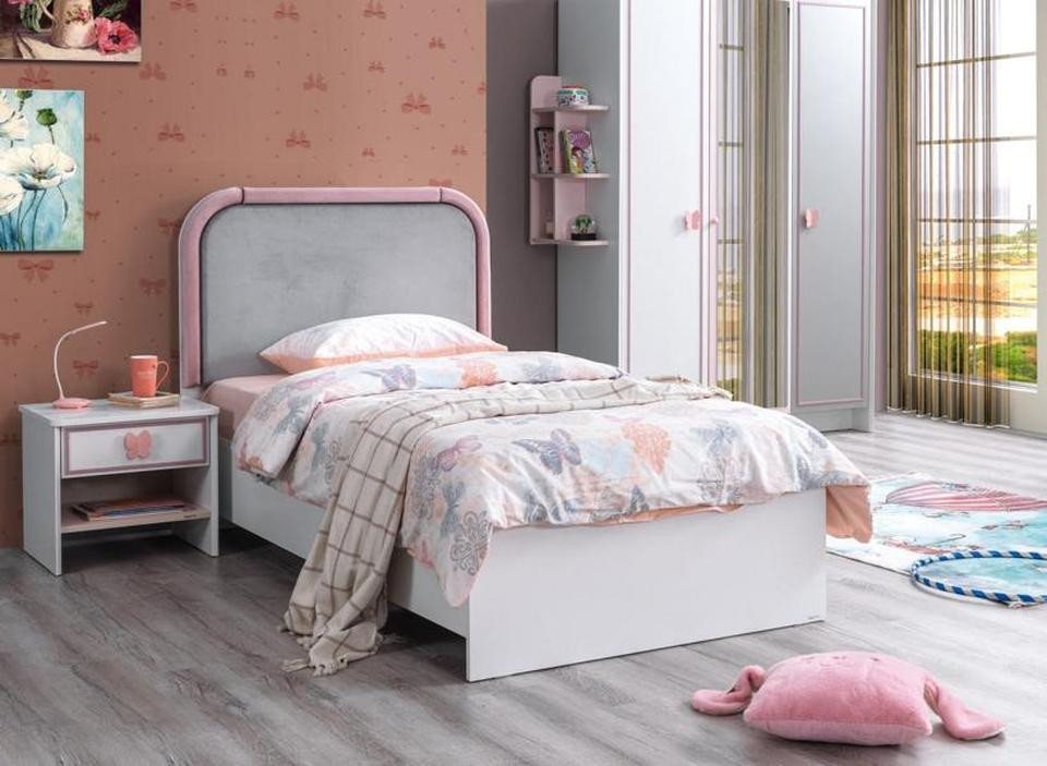 JVmoebel Jugendzimmer-Set Stilvolles Kinderzimmer Set: Weißes Kinderbett & Nachttisch aus Holz, (2-tlg., Kinderbett, Nachttisch), Made in Europe von JVmoebel