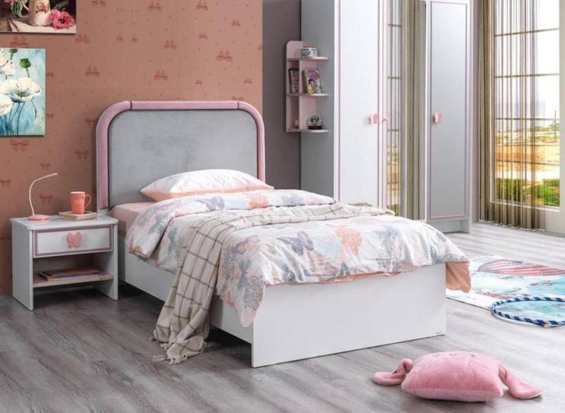 JVmoebel Jugendzimmer-Set Stilvolles Kinderzimmer Set: Weißes Kinderbett & Nachttisch aus Holz, (2-tlg., Kinderbett, Nachttisch), Made in Europe von JVmoebel