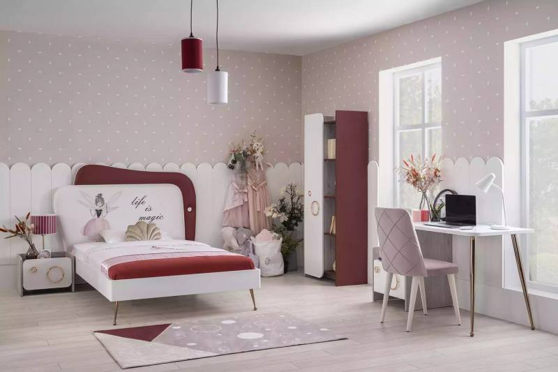 JVmoebel Jugendzimmer-Set Stylisches Kinderzimmer-Set: Holzbett, Nachttisch, Schreibtisch, Regal, (4-tlg., Nur Bett + Nachttisch + Schreibtisch + Bücherregal), Made in Europa von JVmoebel