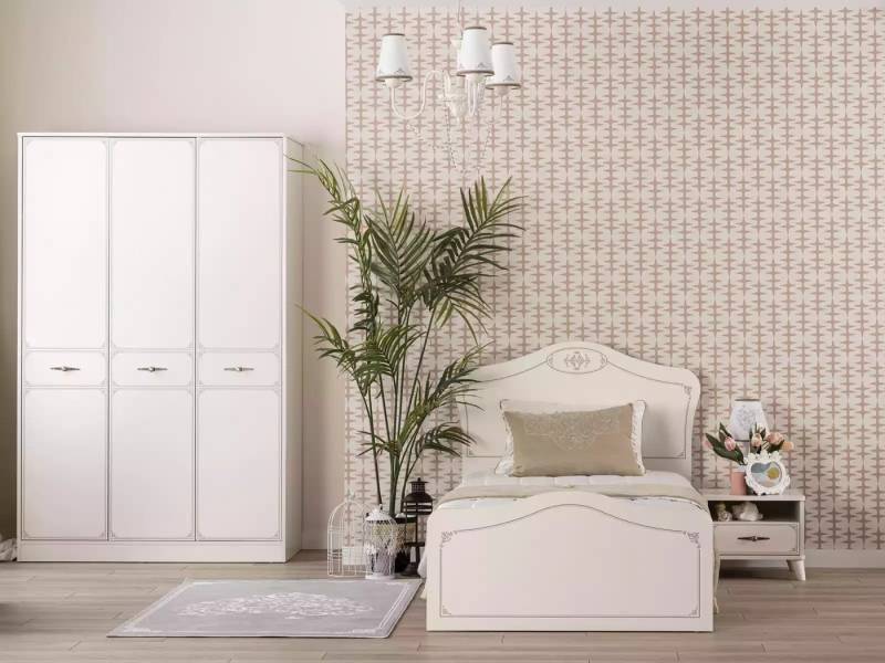 JVmoebel Jugendzimmer-Set Vielseitiges Jugendbett Set 3-teilig aus Holz in Weiss, (3-tlg., Bett + Nachttisch + Kleiderschrank), Made in Europa von JVmoebel