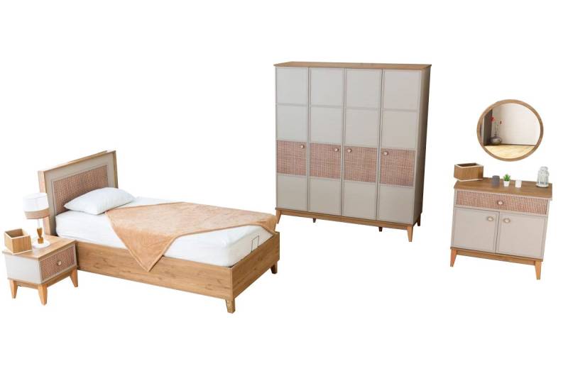 JVmoebel Jugendzimmer-Set Vollständiges Kinderzimmer Set Designer Kinderbett Kleiderschrank, (5-tlg., Kinderbett/Nachttisch/Kleiderschrank/Kommode/Spiegel), Made in Europa von JVmoebel