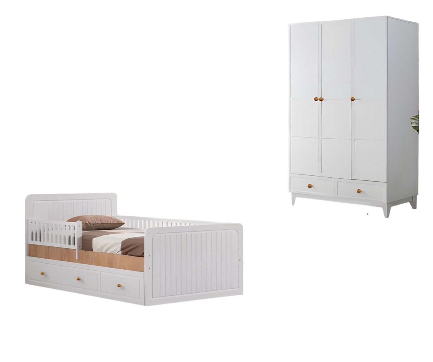 JVmoebel Babymöbel-Set Vollständiges Kinderzimmer Set Designer Kinderbett weiß Kleiderschrank, (2-tlg., Kinderbett + Kleiderschrank), Made in Europa von JVmoebel