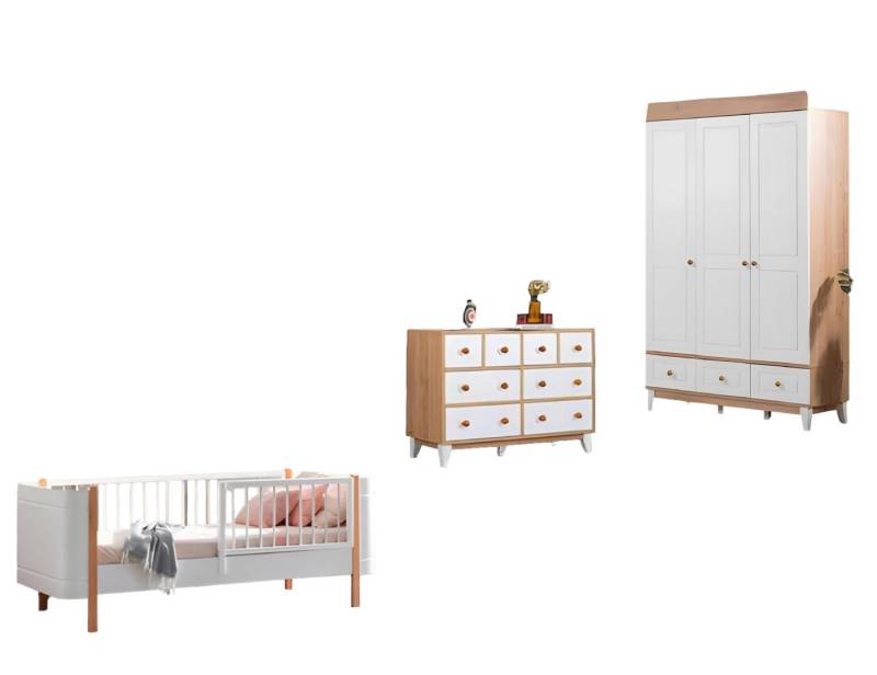 JVmoebel Babymöbel-Set Weiß Kinderzimmer Garnitur Kinderbett Kommode Kleiderschrank Holz, (3-tlg., Kinderbett + Kommode + Kleiderschrank), Made in Europa von JVmoebel