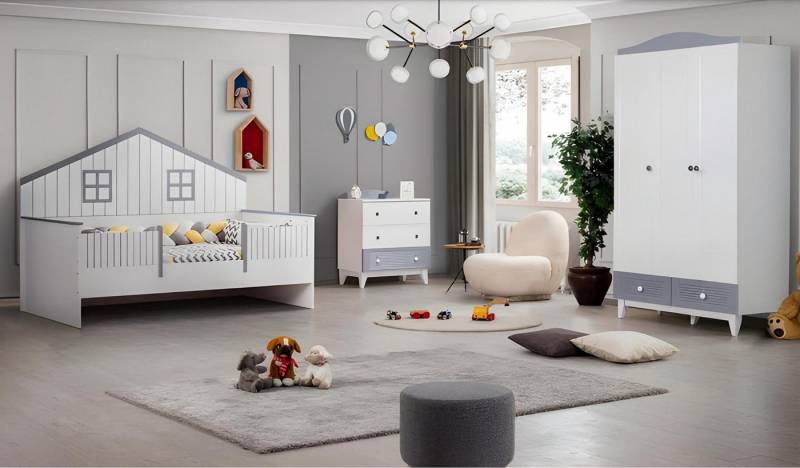 JVmoebel Jugendzimmer-Set Weiß Kinderzimmer Möbel Kinderbett Kleiderschrank Kommode, (3-tlg., Bett + Kommode + Kleiderschrank), Made in Europa von JVmoebel