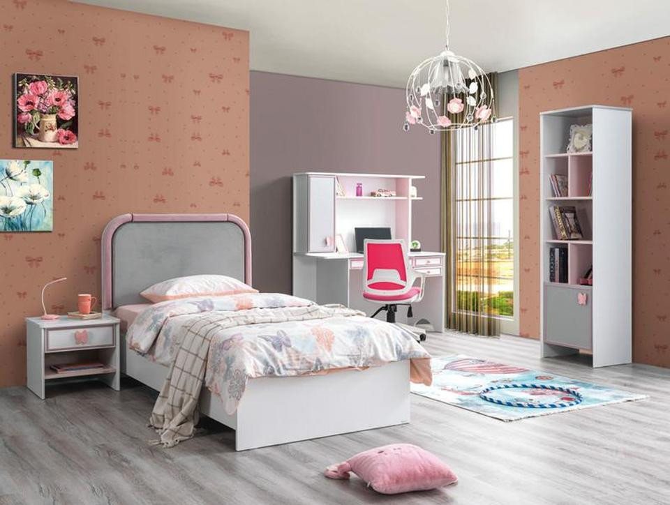 JVmoebel Jugendzimmer-Set Weißes Kinderzimmer Set: Bett, Nachttisch, Bücherregal, Schreibtisch, (4-tlg., Kinderbett, Nachttisch, Buecherregal, Schreibtisch), Made in Europe von JVmoebel