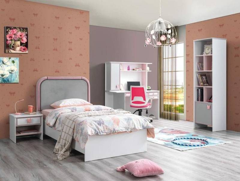 JVmoebel Jugendzimmer-Set Weißes Kinderzimmer Set: Bett, Nachttisch, Bücherregal, Schreibtisch, (4-tlg., Kinderbett, Nachttisch, Buecherregal, Schreibtisch), Made in Europe von JVmoebel