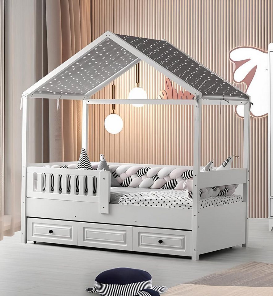 JVmoebel Kinderbett Ausziehbares Holzbett in Weiß – Modernes Funktionsbett (1-tlg., 1x Bett) von JVmoebel