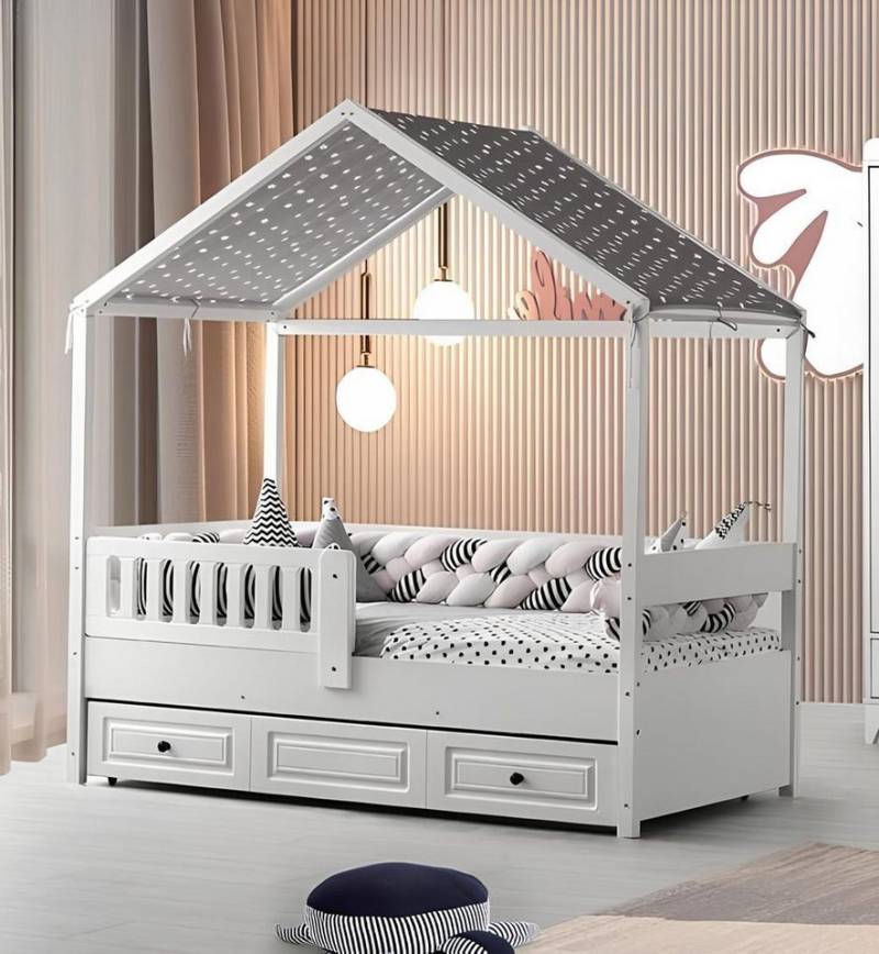 JVmoebel Kinderbett Ausziehbares Holzbett in Weiß – Modernes Funktionsbett (1-tlg., 1x Bett) von JVmoebel