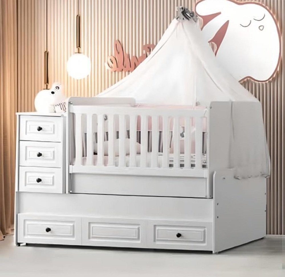 JVmoebel Kinderbett Luxuriöses Weißes Babybett Stilvoll Holzbett für das Kinderzimmer Neu (1-tlg., 1x Kinderbett), Made in Europa von JVmoebel