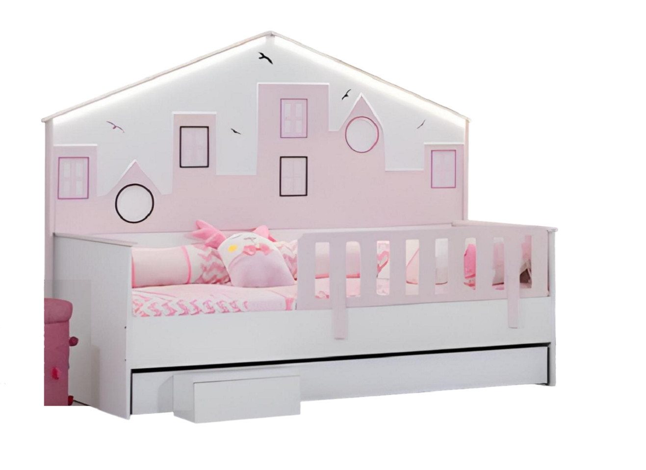 JVmoebel Kinderbett Mehrfarbig Kinderbett Holzbett Funktionsbett Ausziehbares Holz (1-tlg., Kinderbett), Made in Europa von JVmoebel