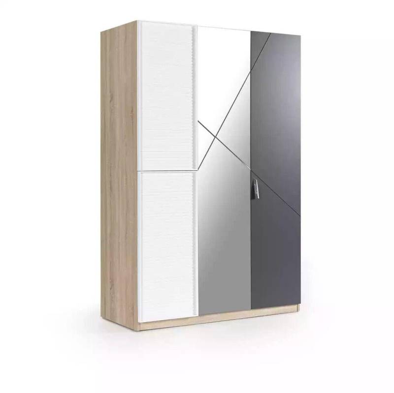JVmoebel Kinderkleiderschrank Kleiderschrank 3 Türen Moden Schrank Holz Grau Spiegel Kinderzimmer Made in Europa von JVmoebel