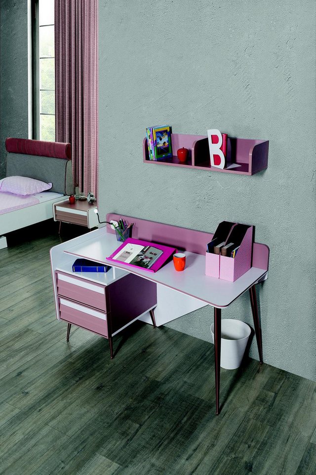 JVmoebel Kinderschreibtisch Rosa Holzschreibtisch mit Regal für das Jugendzimmer (Schreibtisch / Wandregal), Made in Europa von JVmoebel