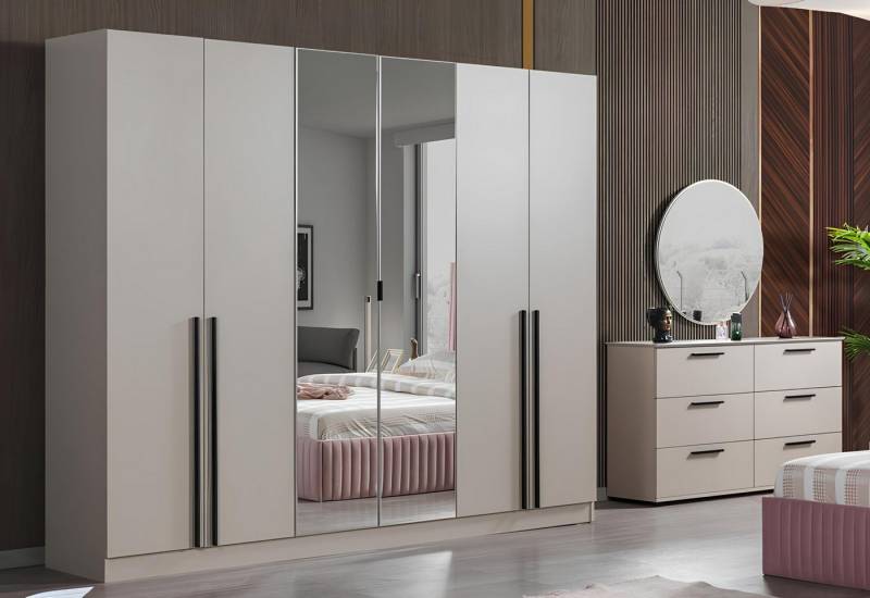JVmoebel Kleiderschrank 3tlg Schlafzimmer Set Kleiderschrank + Kommode + Spiegel Moderne (3tlg Schlafzimmer Set (Kleiderschrank + Kommode + Spiegel) Made in Europa von JVmoebel