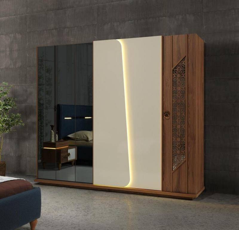 JVmoebel Kleiderschrank Brauner Luxus Kleiderschrank aus Holz mit LED-Beleuchtung Made in Europa von JVmoebel