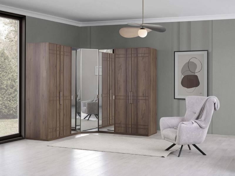 JVmoebel Kleiderschrank Eck-Kleiderschrank aus Holz in Braun mit 7 Türen und Spiegel (Kleiderschrank) Made in Europa von JVmoebel