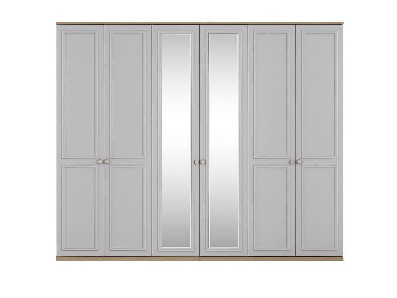 JVmoebel Kleiderschrank Grau Holz Kleiderschrank mit Spiegel und 6 Fächern fürs Schlafzimmer (Kleiderschrank) Made in Europa von JVmoebel