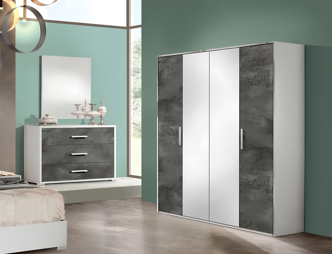 JVmoebel Kleiderschrank Grau Holzschrank mit 4 Türen für das Schlafzimmer und Flur Made in Europa von JVmoebel